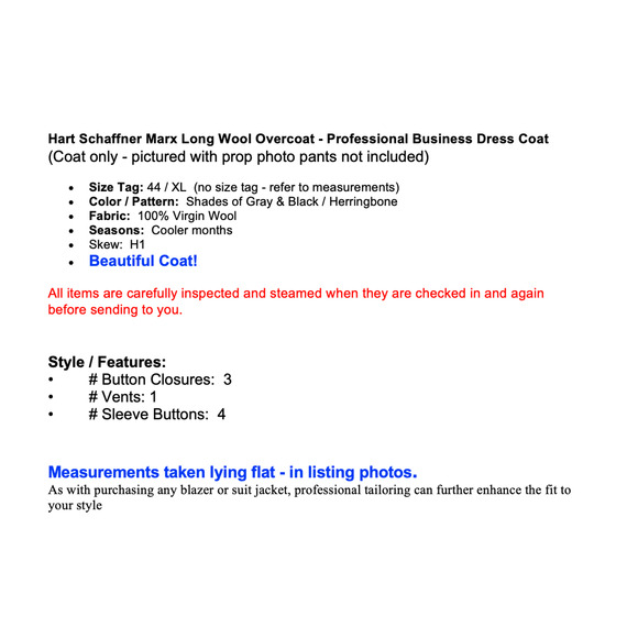 Hart Schaffner Marx Mens 44 XL Gray Wool Heavy Long OverCoat Top Coat - Picture 2 of 13